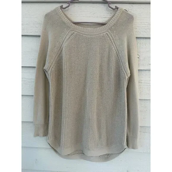 RD Style Cream Knit Sweater Large Chunky Cotton Blend Boho Pullover Raglan - Picture 2 of 8